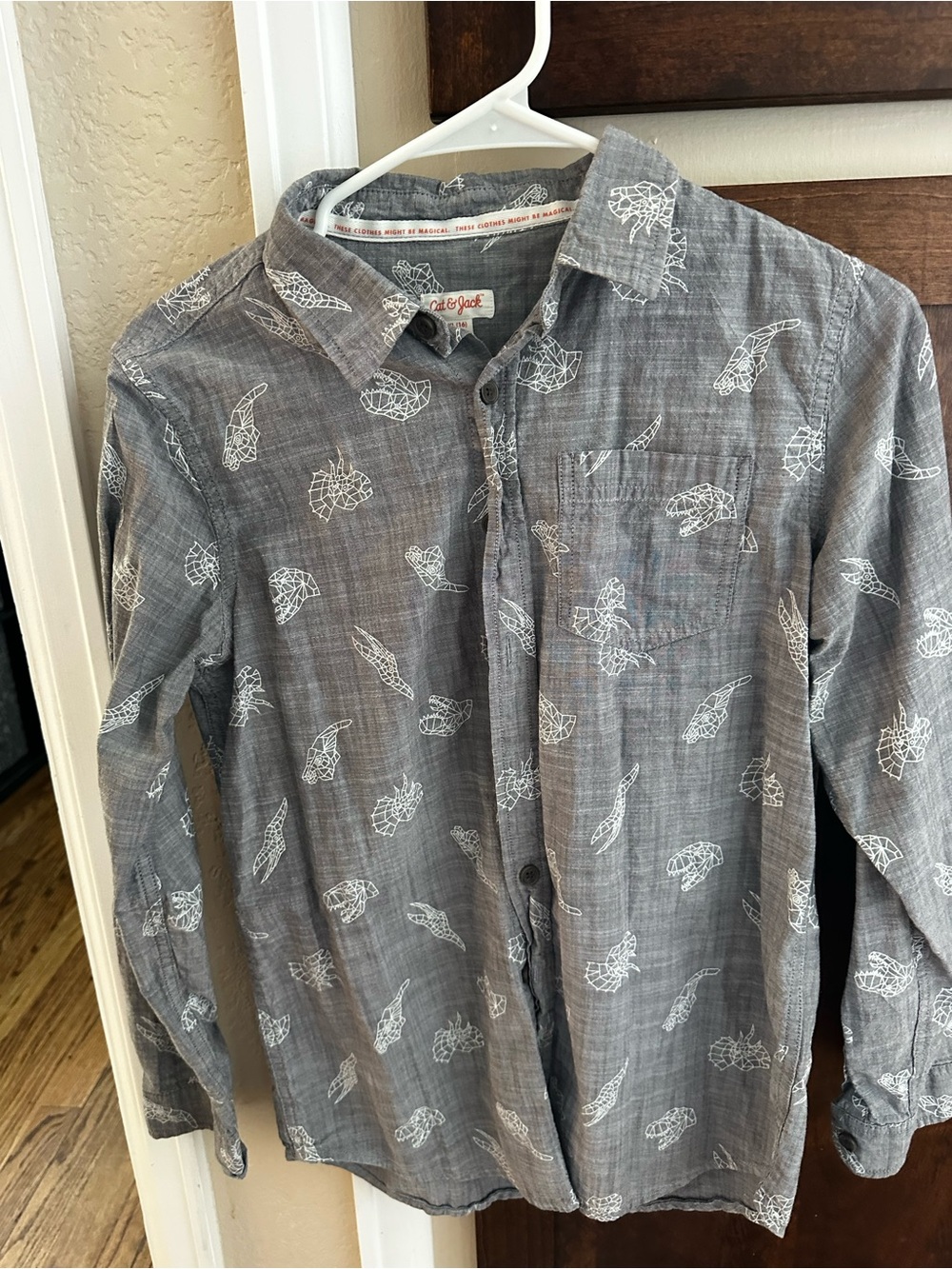 Cat & Jack Gray Button-Down Shirt with Geometric Dinosaur Print